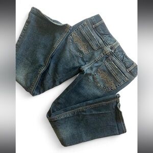 Aeropostale Y2K Low-Rise Rhinestone Flare Jeans Dark Wash Bling Pocket